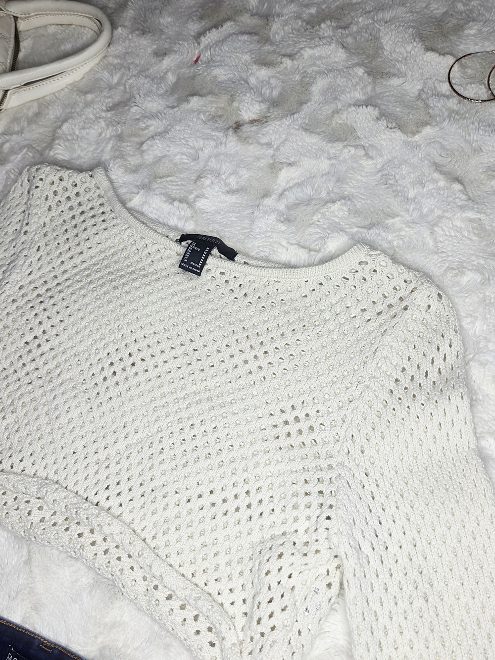 Open-Knit Crewneck Crop Top